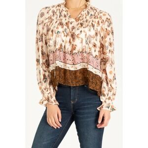 ANOTHER LOVE  TOP L‎ BROWN KASHAN VINTAGE FLORAL KASSIDY BOHO PEASANT PRAIRIE